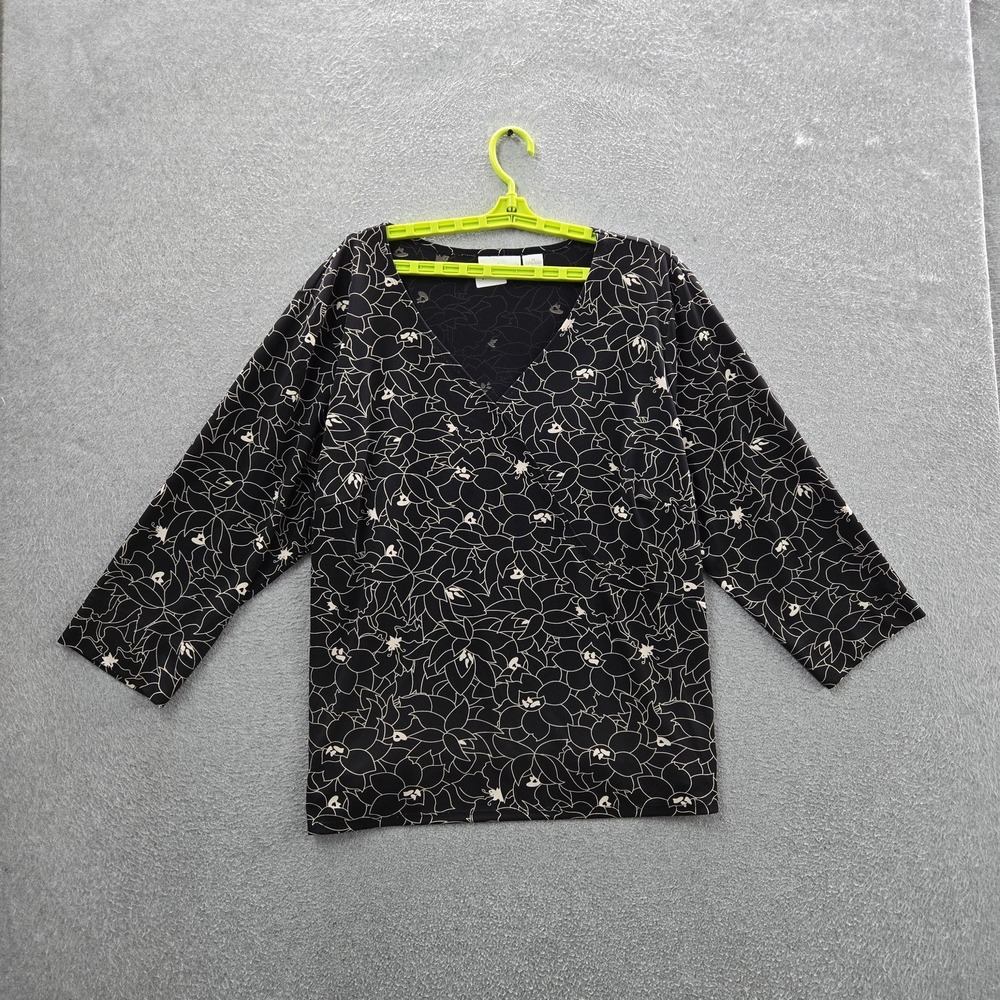 Worthington Woman Women‎ Blouse 3X Black Floral V-Neck Pullover Witchy Grunge